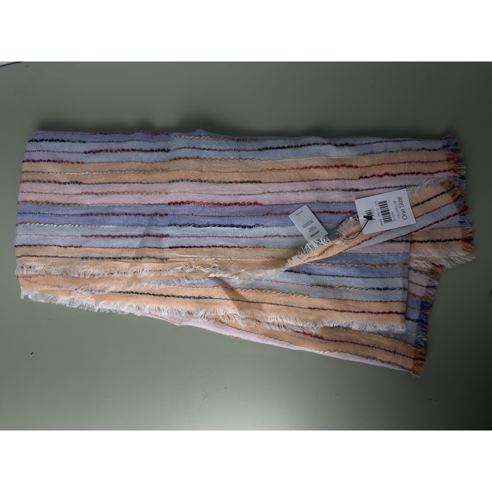 J.Jill‎ Pastel Stripe Scarf One Size Linen Cotton Frayed Edge Lightweight